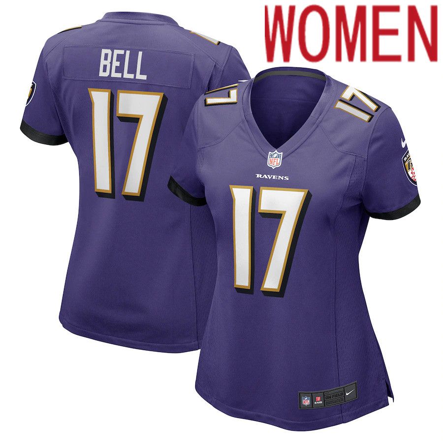 Women Baltimore Ravens #17 LeVeon Bell Nike Purple Game Player NFL Jersey->women nfl jersey->Women Jersey